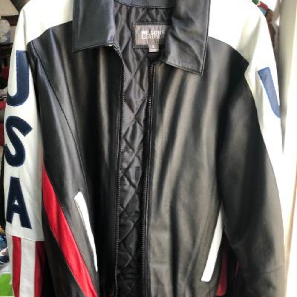 Large Black Leather USA Men's Jacket